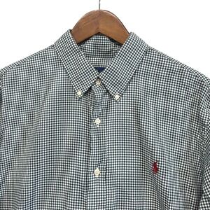 Ralph Lauren Mens XL Green White Gingham Button Down Long Sleeve Shirt Cotton